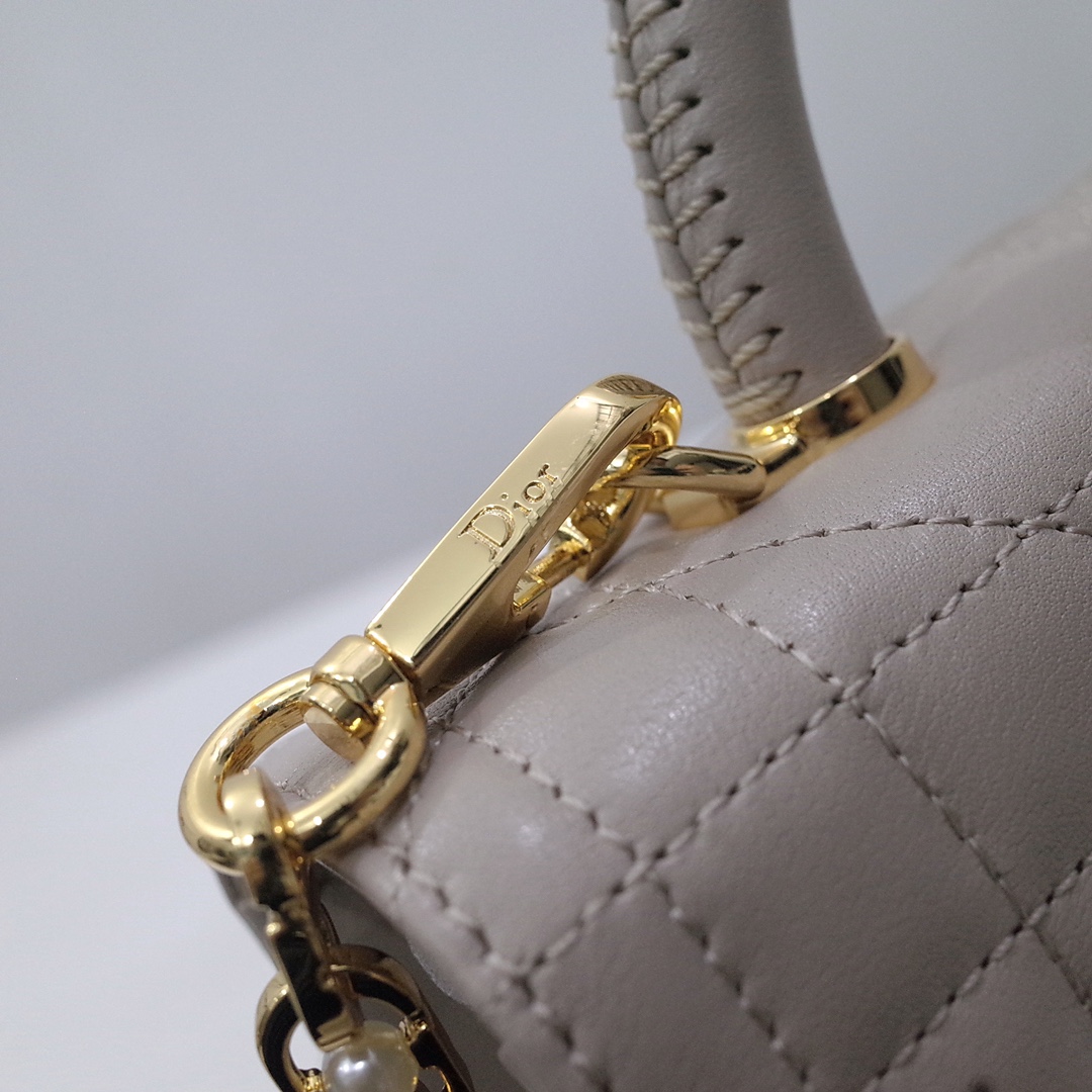 Medium Dior Ange Bag Warm Taupe Macrocannage Lambskin